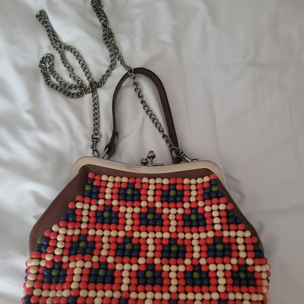 Patricia Nash Red and Cream Beaded Shoulder Bag